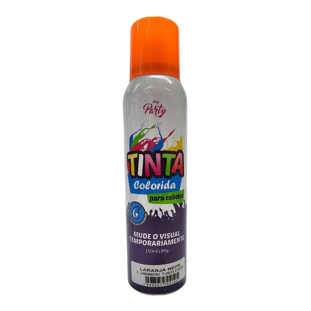 Tinta Temporaria Spray de Cabelos Laranja Neon My Party 150ml / 85g