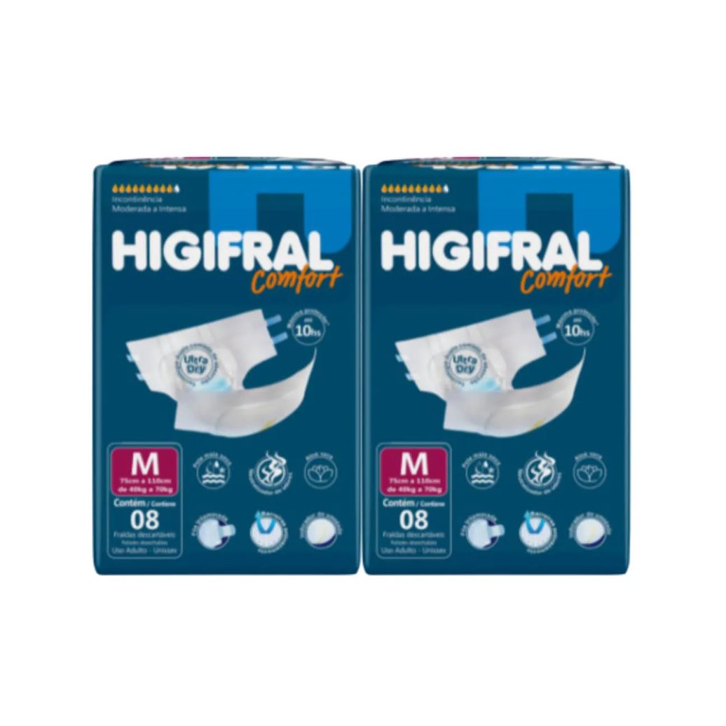Kit C2 Fralda Adulto Comfort Tam M 10h Proteção - Higifral