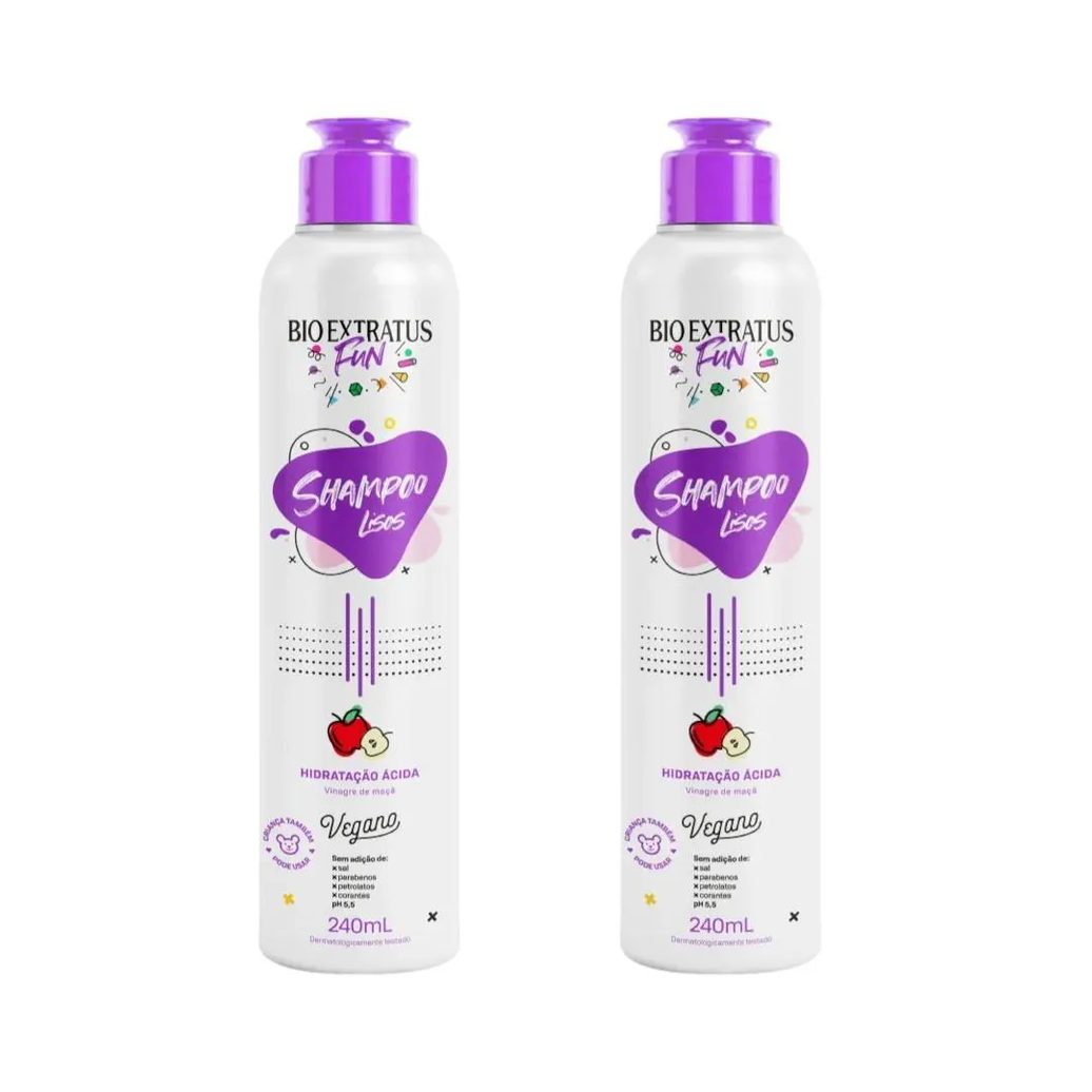 Kit 2 Shampoo Fun Limpeza Cabelos Liso 240 Ml Bio Extratus