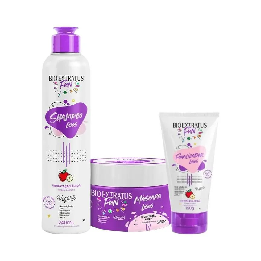 Kit 1 Shampoo 1 Mascara 1 Finalizador Fun Liso Bio Extratus