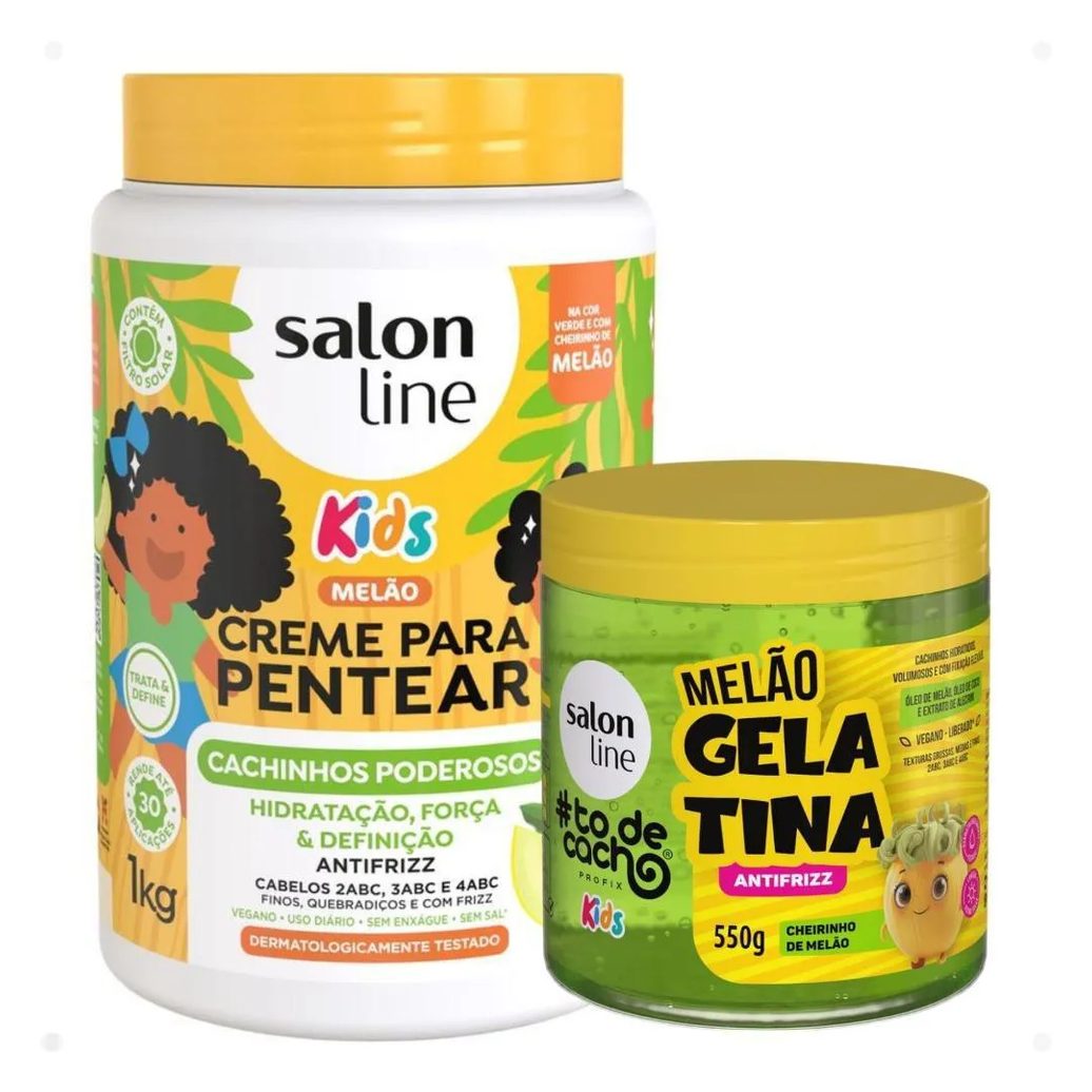 Kit Salon Line Kids 1 Creme para Pentear e 1 Gelatina Antifrizz Melão