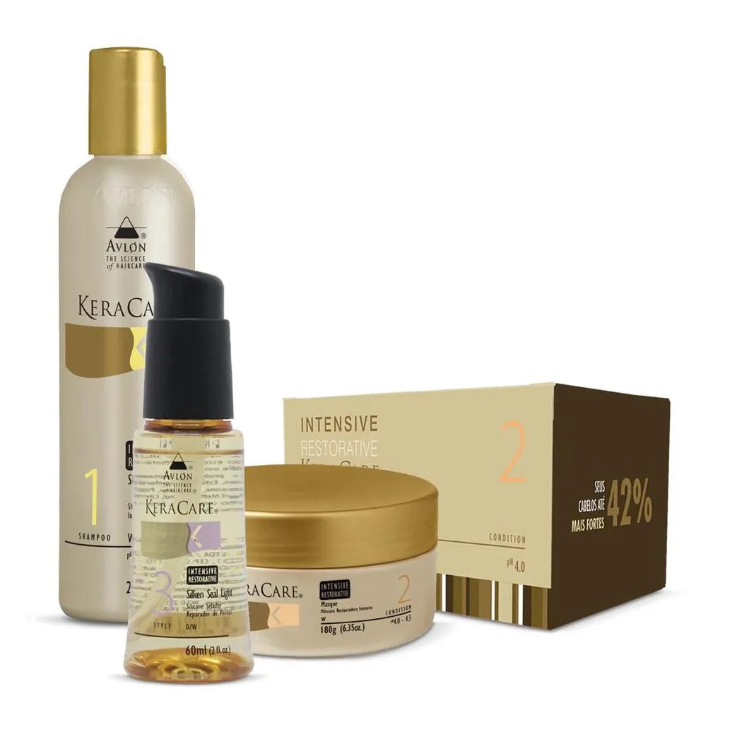 Kit Avlon Keracare Intensive Restorative Shampoo 240ml + Máscara 180g + Silken Seal Light 60ml