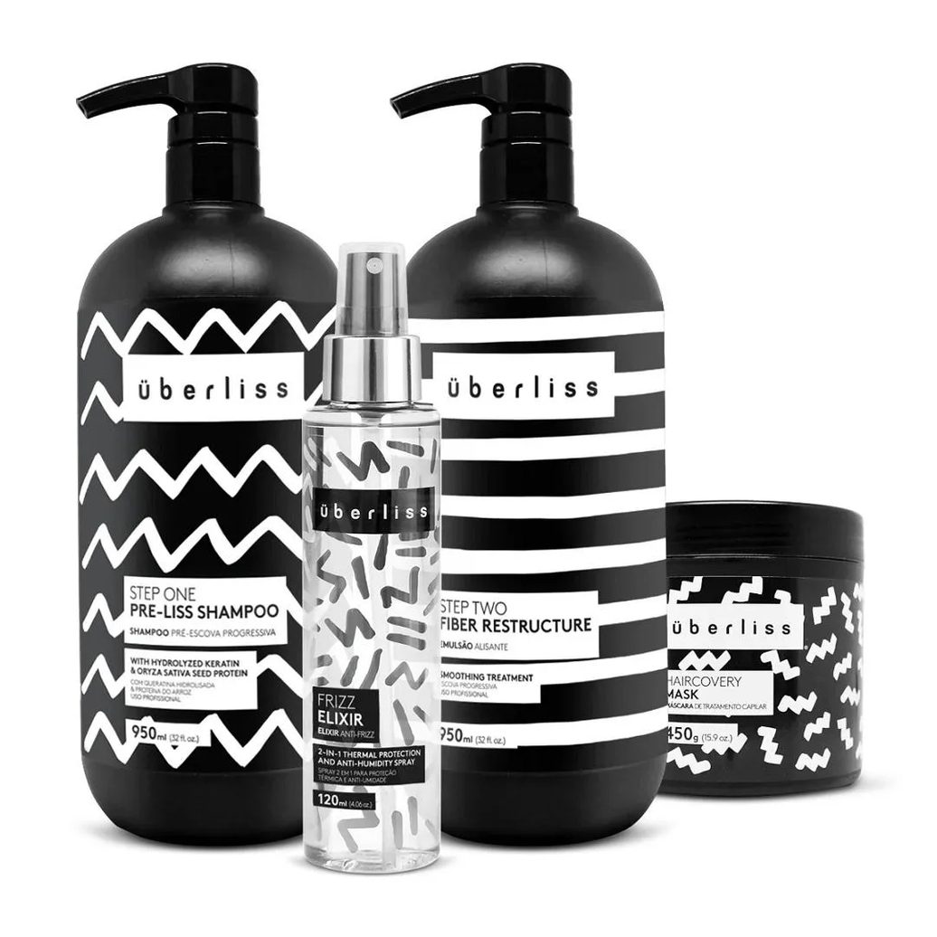 Avlon Kit Escova Progressiva sem Formol Uberliss 2 Passos + Haircovery Mask 450g + Protetor Térmico 120ml