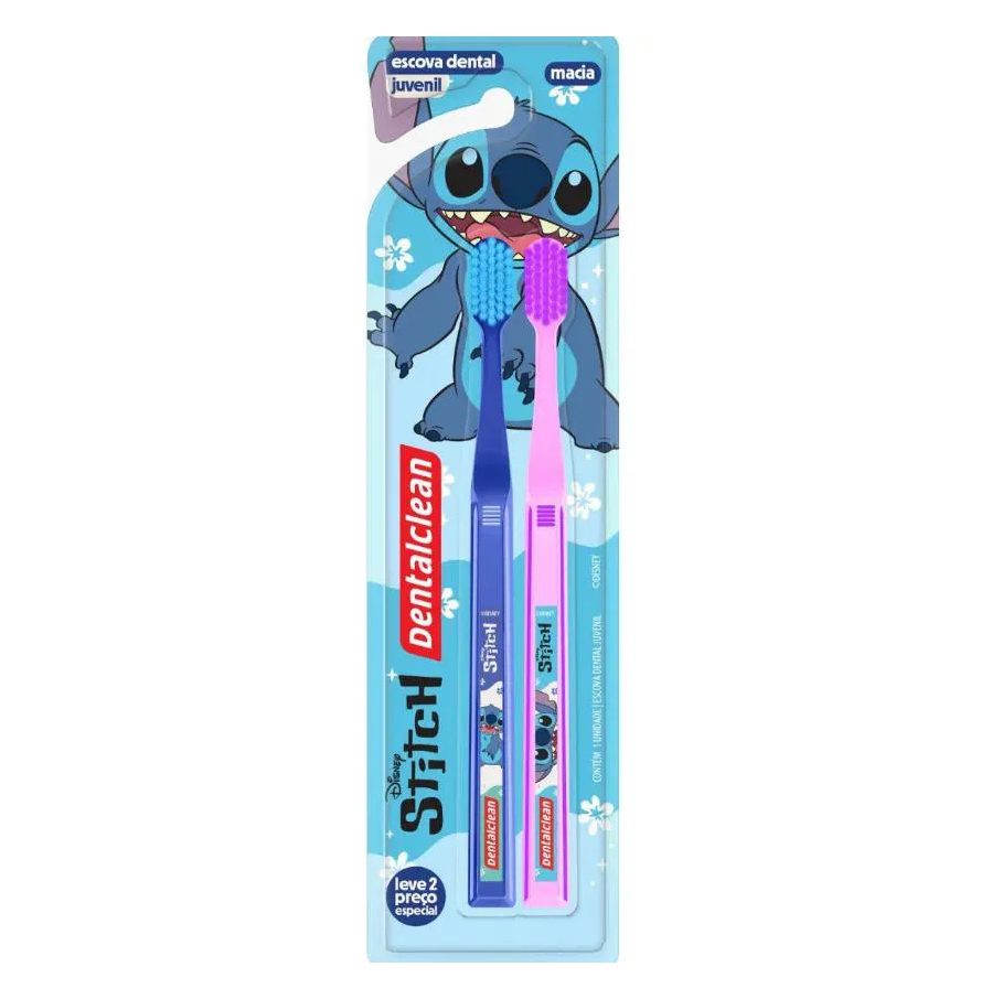 Escova Dental Juvenil Macia Disney Stitch Dentalclen 2 unidades