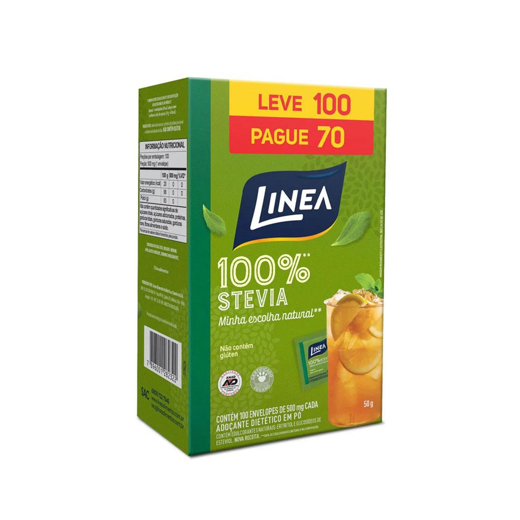 Adoçante em Pó Linea 100% Stevia 100 sachês