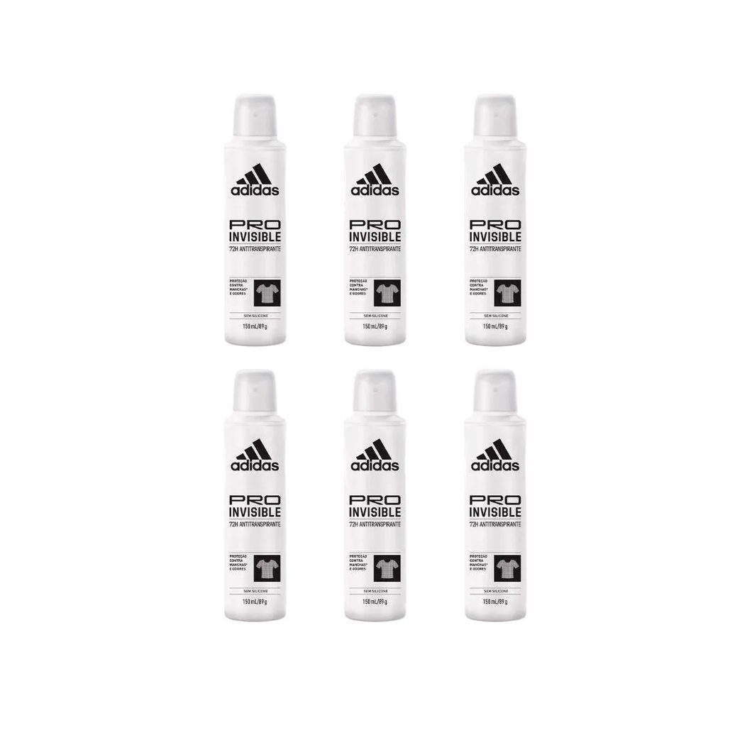 Desodorante Aero Adidas 150ml Fem Invisible - Kit C / 6un