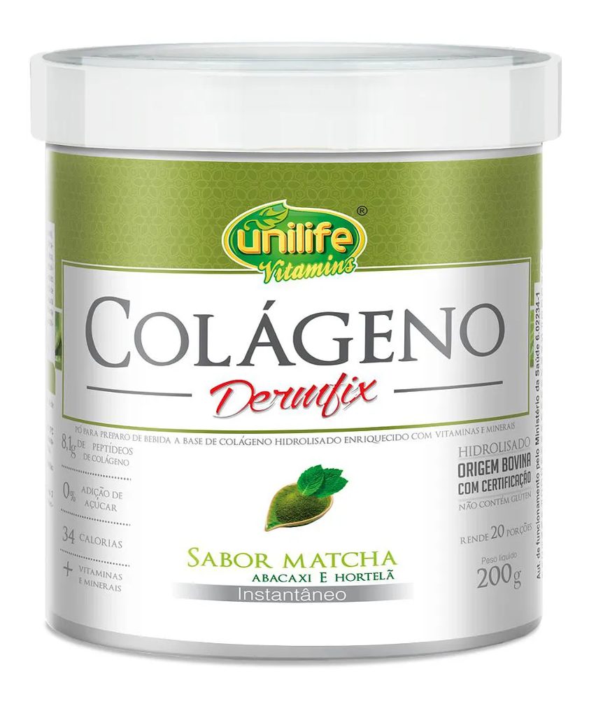 Colágeno Hidrolisado em Pó - Dermfix - Sabor Matchá - Abacaxi com Hortelã