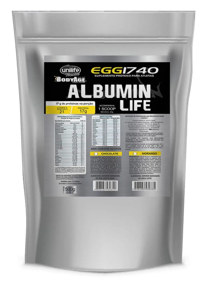 Albumin Life 1740 - Pacote Metalizado - Sabor Morango 500 G