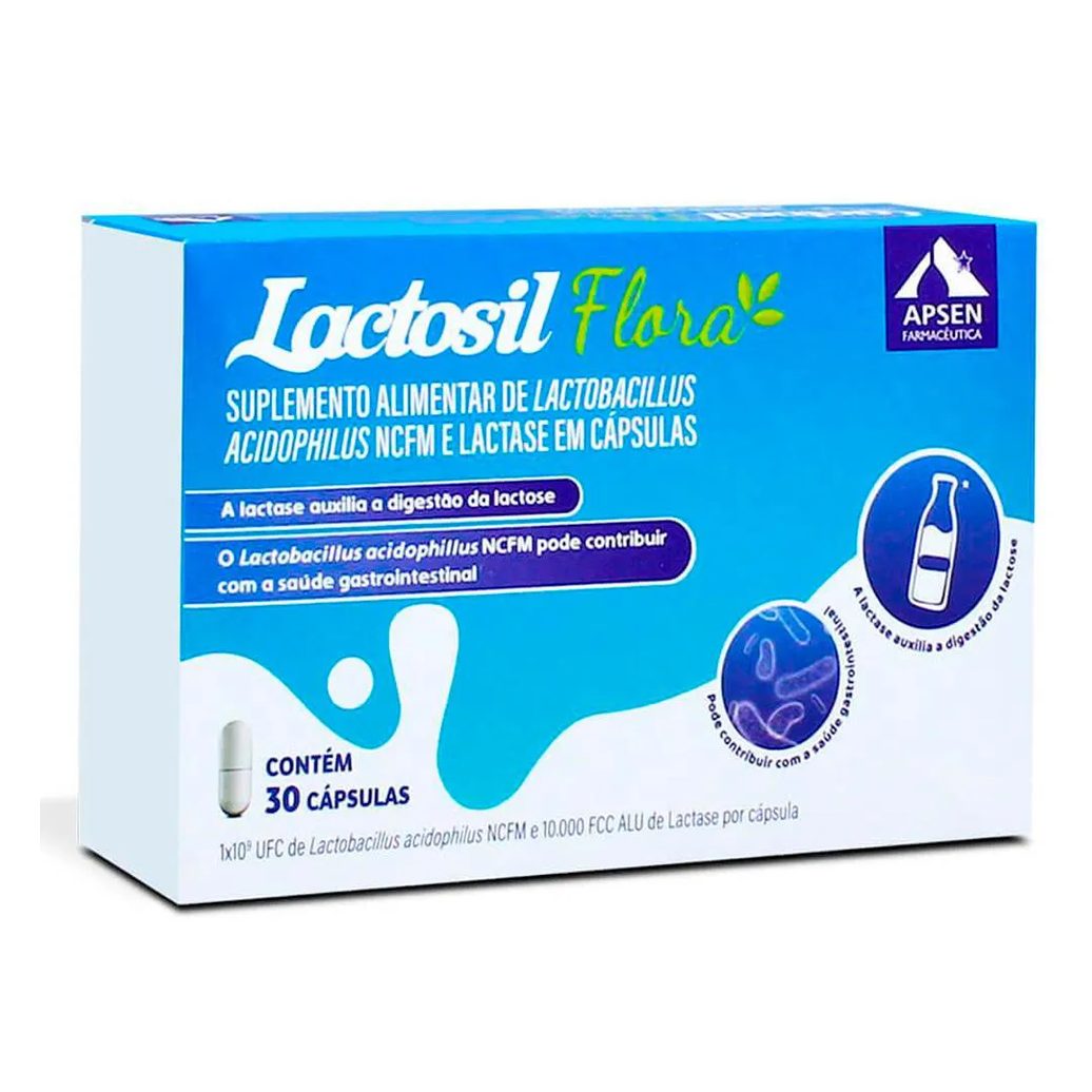 Lactosil Flora C/30 cápsulas - Probiótico Lactobacillus + Enzima Digestiva Lactase 10.000 Fcc