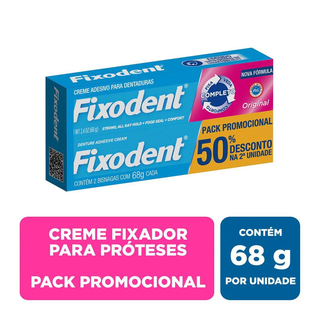 Kit Creme Fixador de Dentadura Fixodent Original 68g 2 unidades