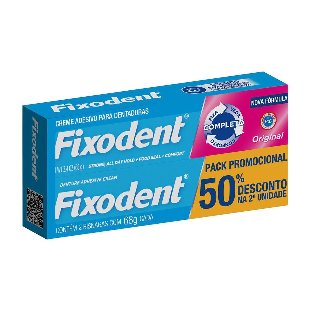 Kit Creme Fixador de Dentadura Fixodent Original 68g 2 unidades