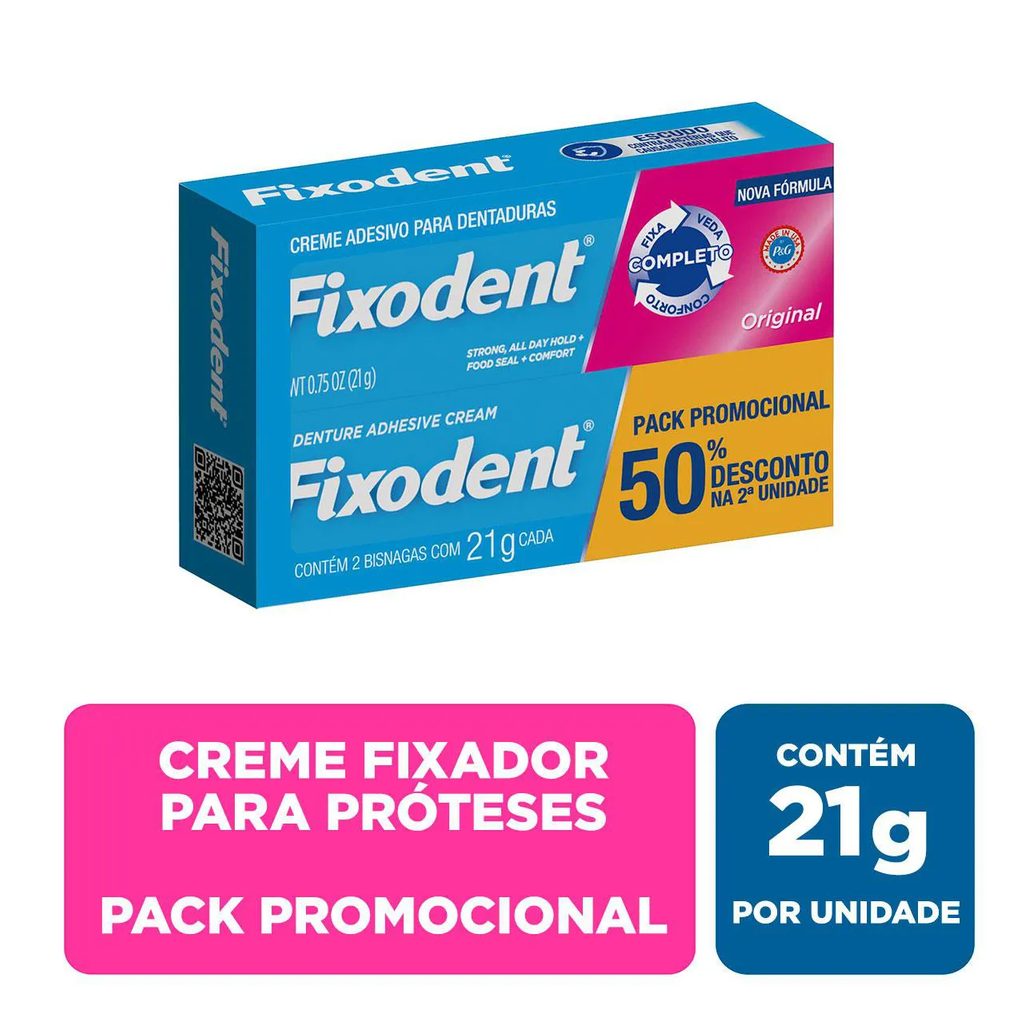 Creme Adesivo para Dentaduras Fixodent Original Pack Promocional com 50% de desconto na 2ª unidade