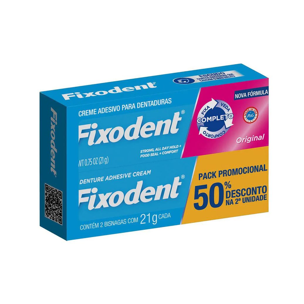 Creme Adesivo para Dentaduras Fixodent Original Pack Promocional com 50% de desconto na 2ª unidade