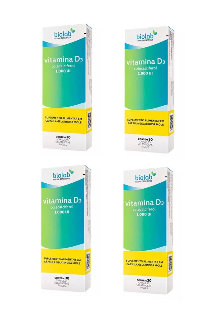 Kit 4 Vitamina D3 1000ui Biolab P/ Imunidade Músculo 30cps