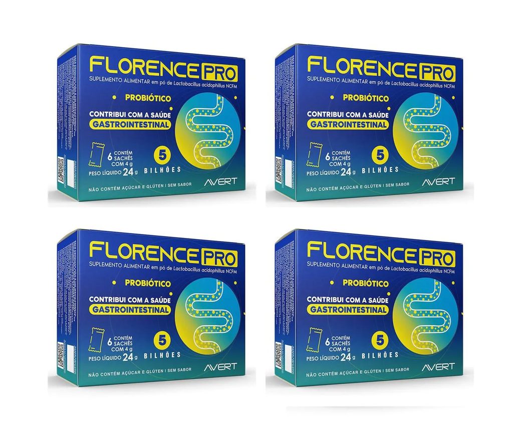 Kit 4 Suplemento Avert Florence Pro Flora Intestinal 6sachês
