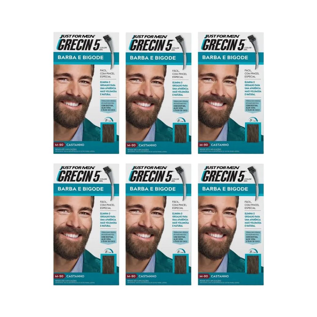 Grecin 5 Barba e Bigode 28g M - 90 Castanho - Kit C / 6un