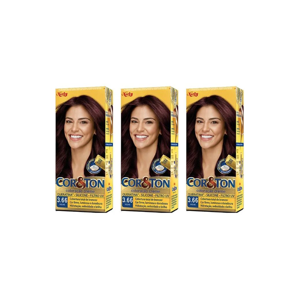 Coloraçao Cor&ton 3.66 Violine 50g - Kit C / 3un