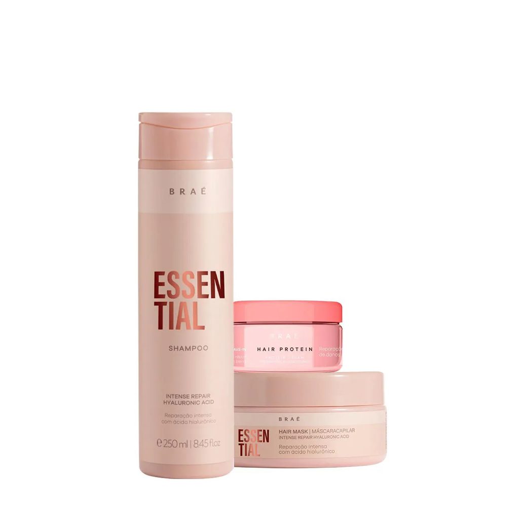 Kit Braé Essential Shampoo Máscara e Hair Protein (3 Produtos)