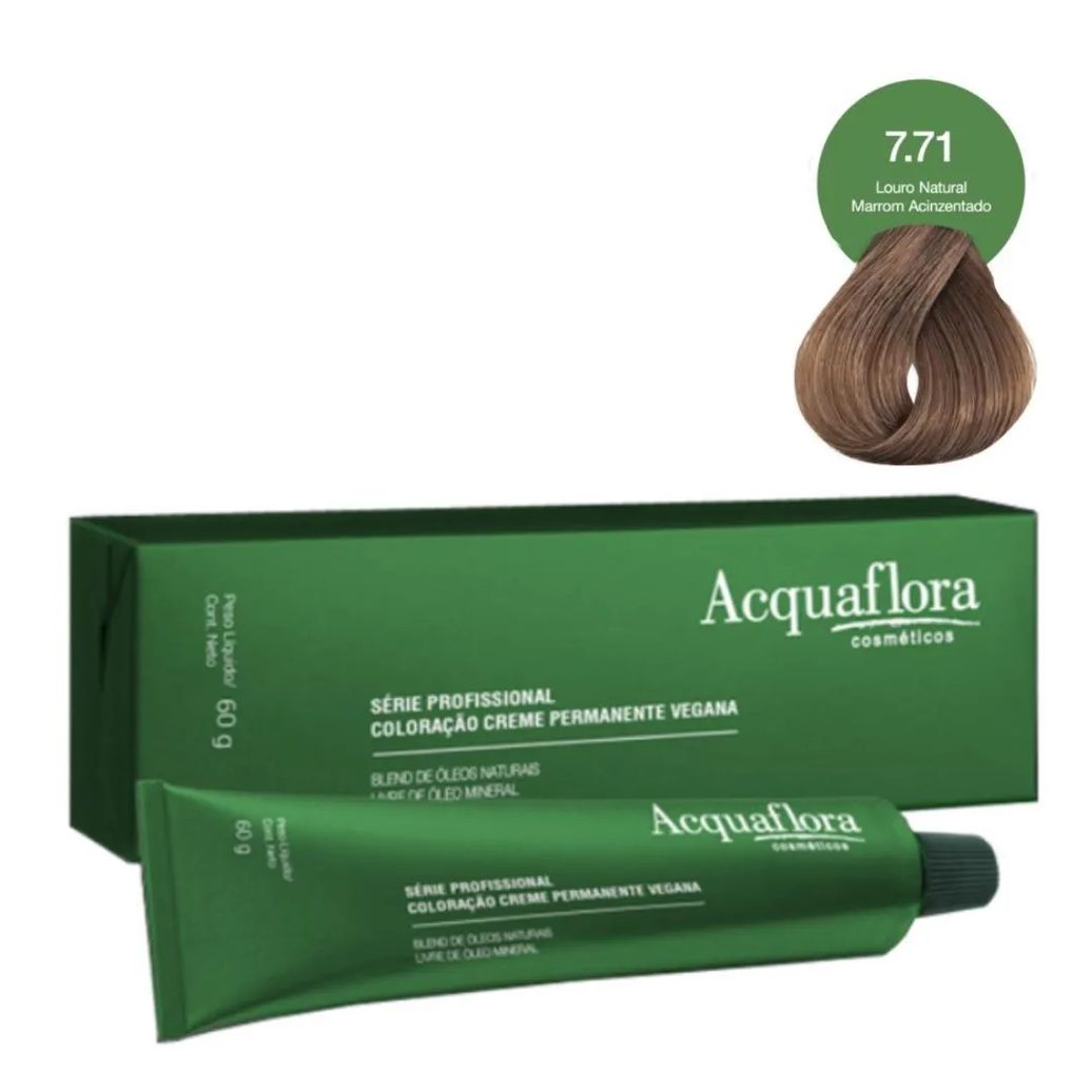 Coloração Creme Acquaflora Vegana 7.71 Louro Natural Marrom Acinzentado 60g