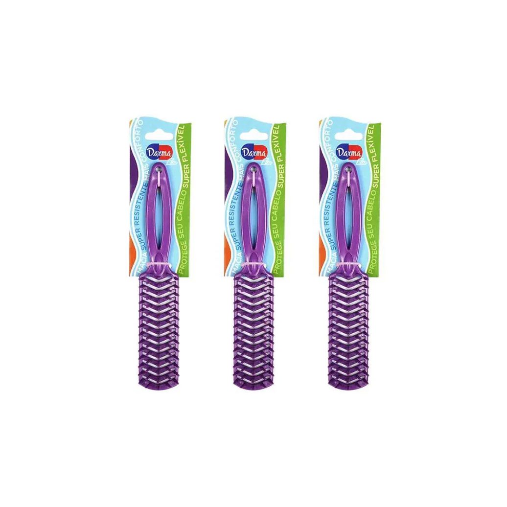 Escova de Cabelo Darma Flex Reta 347 Roxa - Kit C / 3un