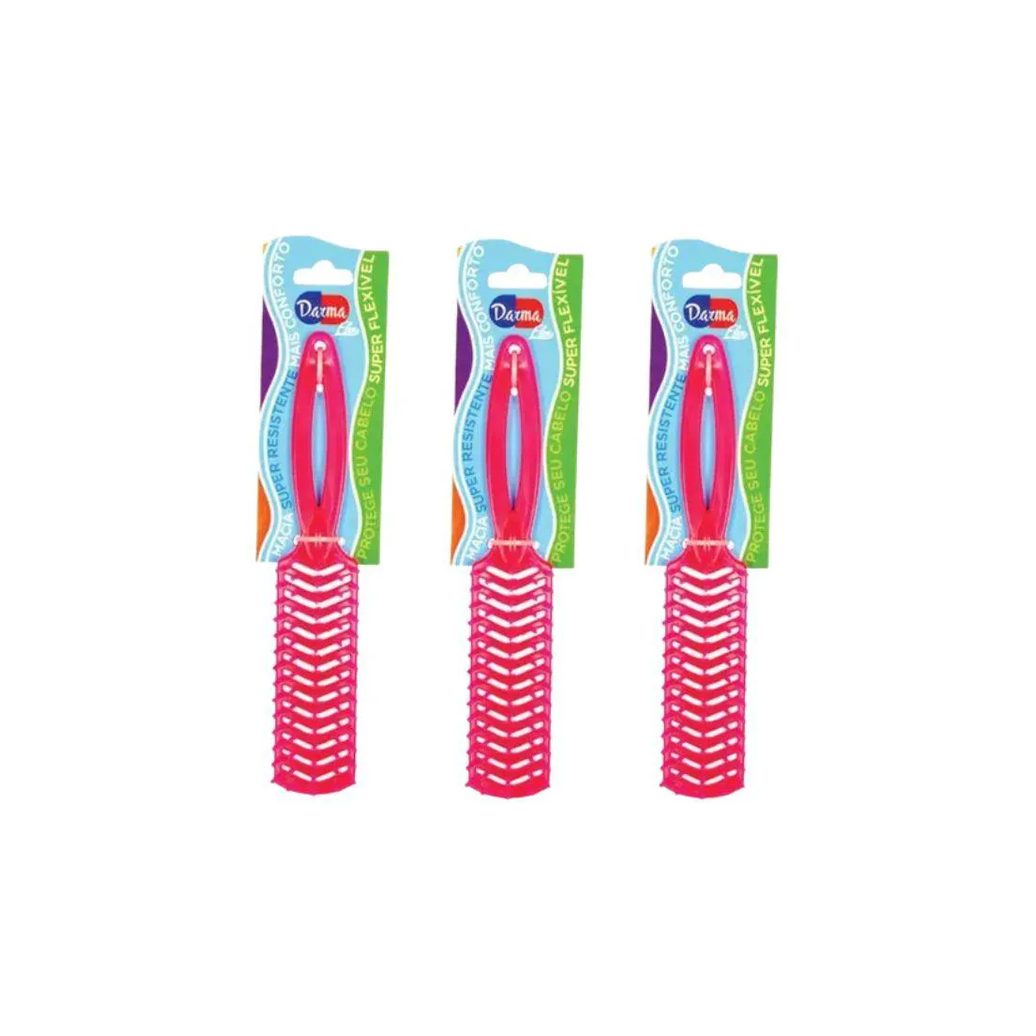 Escova de Cabelo Darma Flex Reta 345 Pink - Kit C / 3un