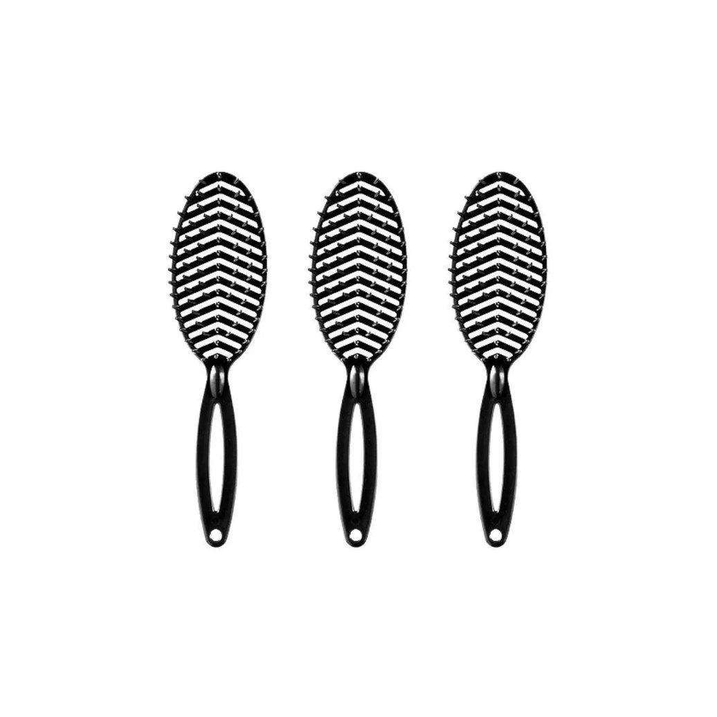 Escova de Cabelo Darma Flex Oval Preta - Kit C / 3un