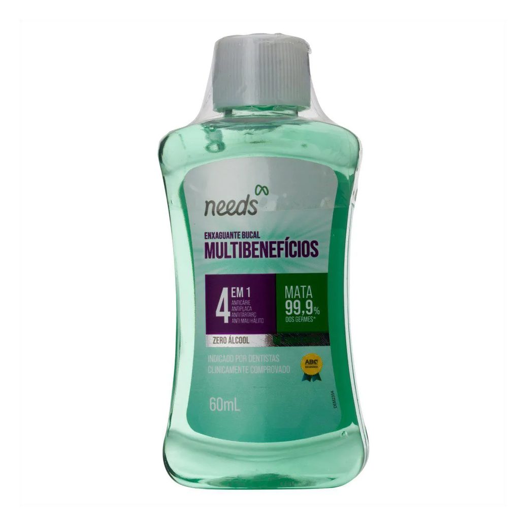 Enxaguante Bucal Needs 4 em 1 Menta Sem Álcool 60ml