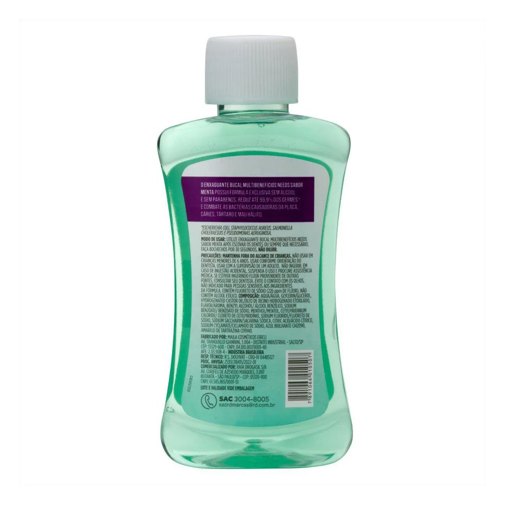 Enxaguante Bucal Needs 4 em 1 Menta Sem Álcool 60ml