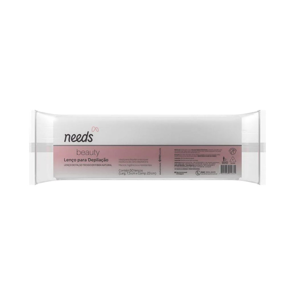 Lenço para Depilação Needs Beauty Fibra Natural 50 Unidades