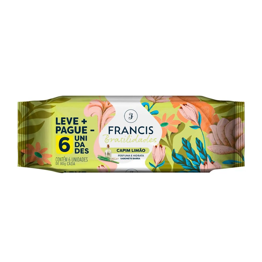 Kit Sabonete em Barra Francis Brasilidades Capim Limão 6 unidades de 80g cada
