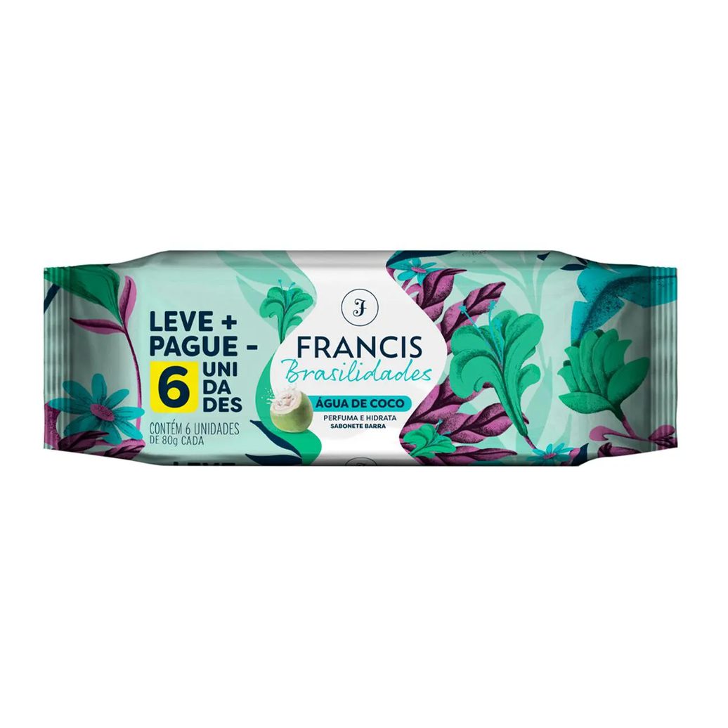 Kit Sabonete em Barra Francis Brasilidades Água de Coco 6 unidades de 80g cada