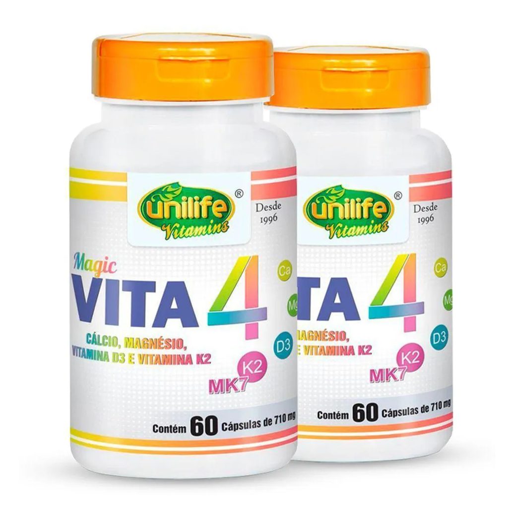 Kit 2 Vita4 Cálcio Magnésio Vitamina D e K2 Unilife