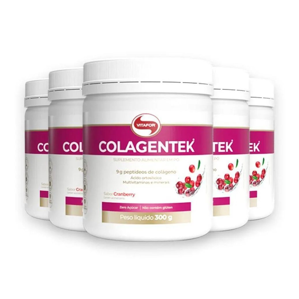 Kit 5 Colágeno Hidrolisado Colagentek Vitafor 300g Cranberry