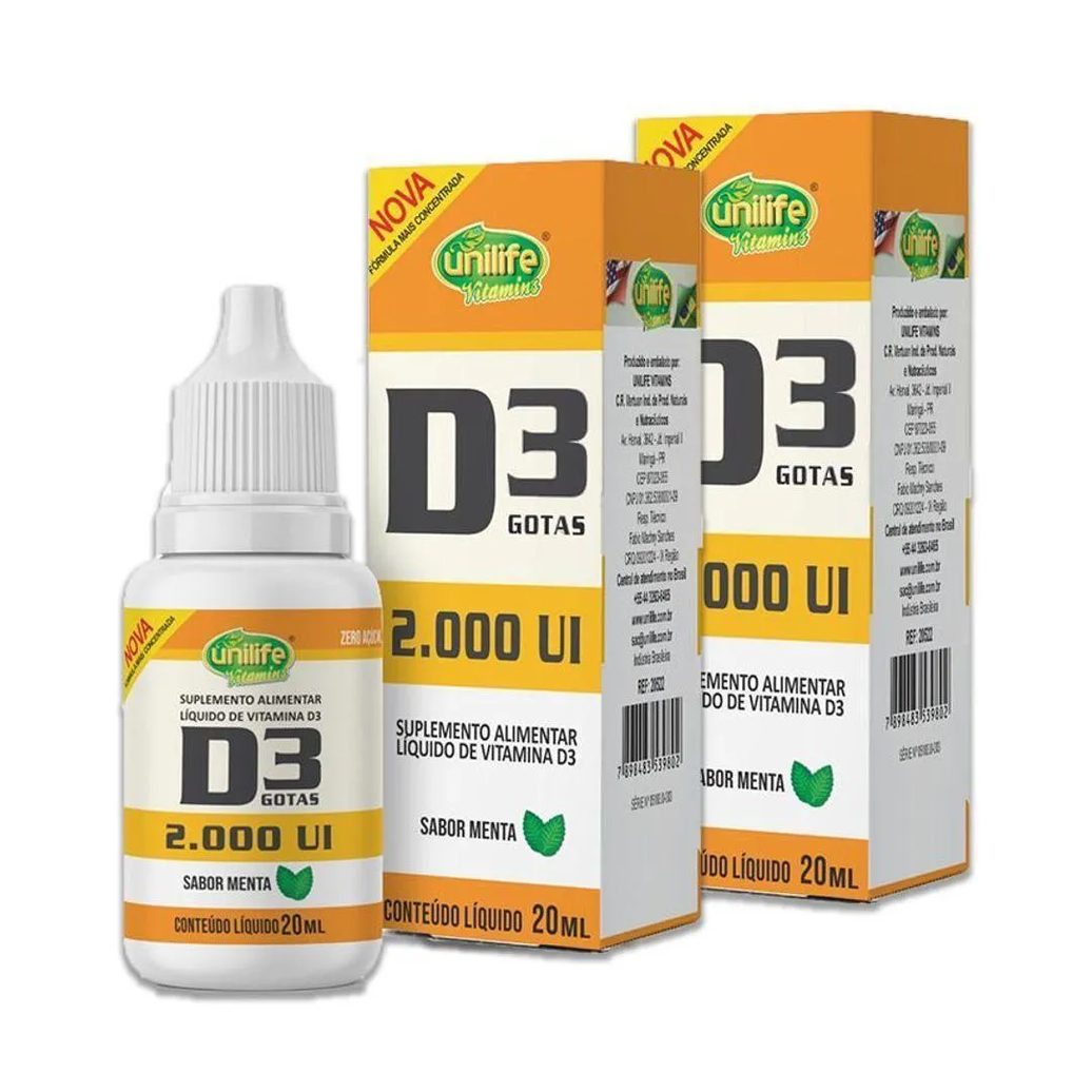 Kit 2 Vitamina D3 2.000 Ui Unilife Menta 20ml