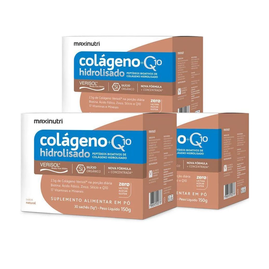 Kit 3 Colágenos Verisol Maxinutri Sachês 30x5g + Q10 Natural