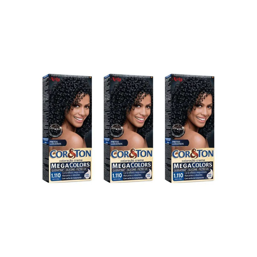 Coloraçao Cor&ton 1.110 Preto Onix 50g - Kit C / 3