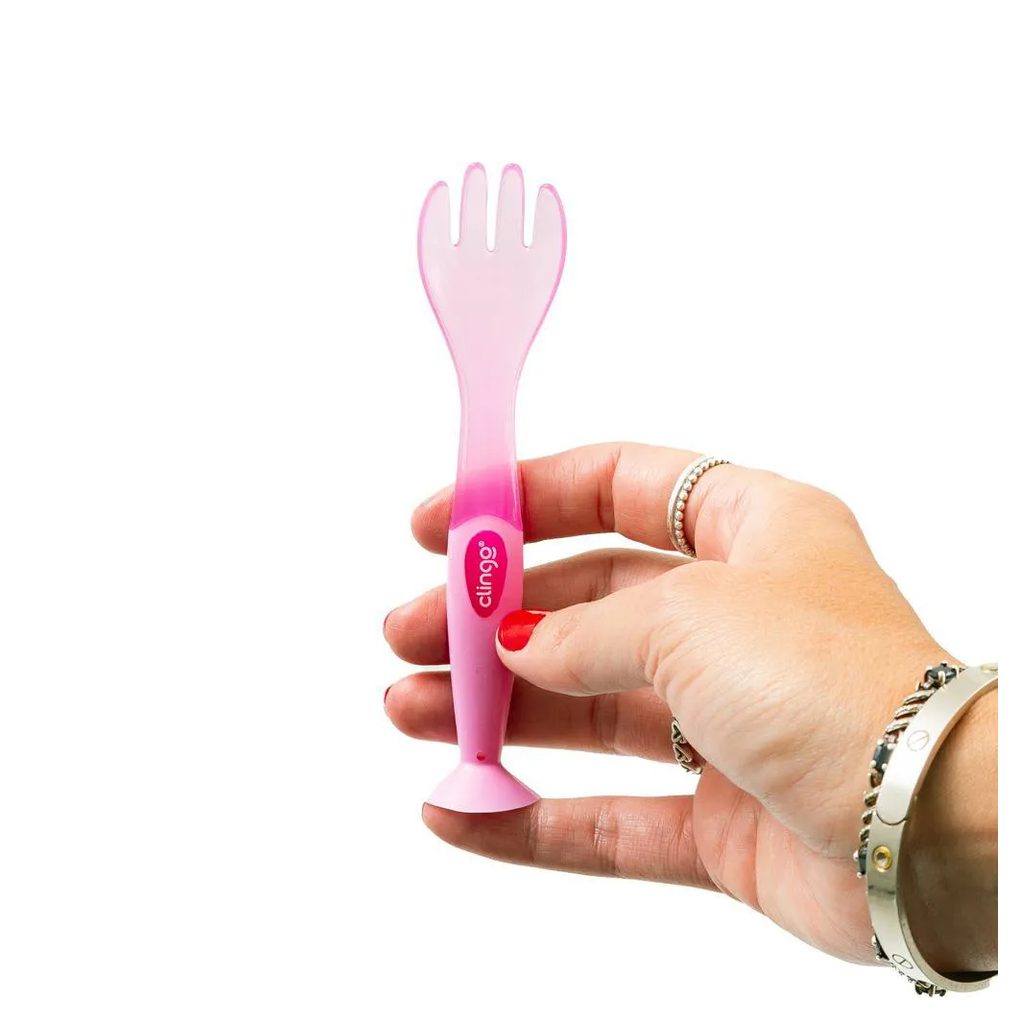 Talheres de Silicone com Ventosa Rosa - Clingo