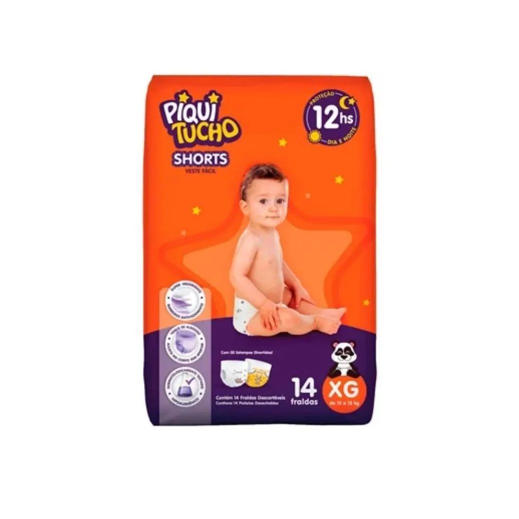 Fralda Piquitucho Shorts Veste Facil Jumbinho Tam Xg 14 Uini