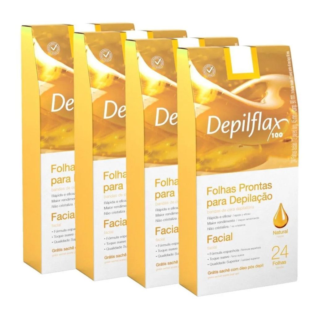 Kit 4x Folhas Depilatorias Facial Suave Depilflax Natural 24 unidades