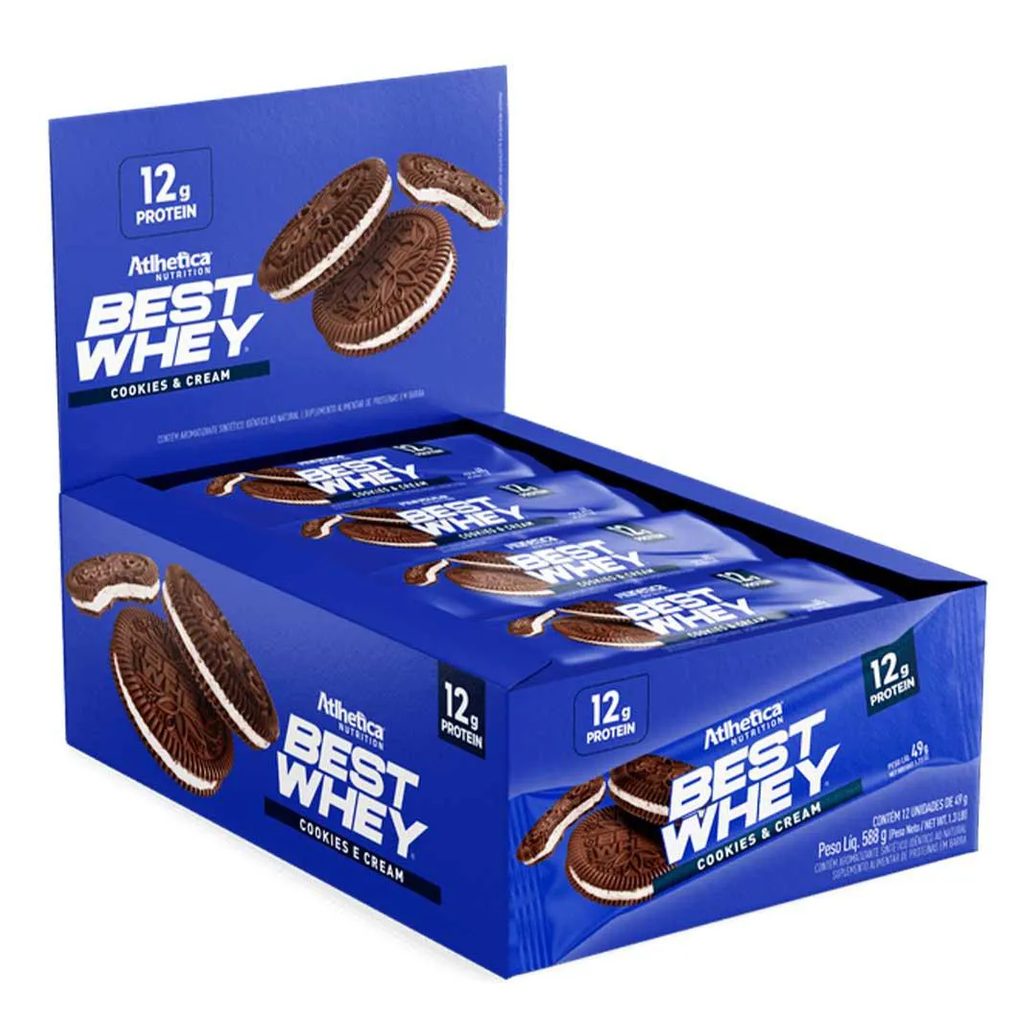 Best Whey Bar 12g - Caixa com 12un 49g Cada - Atlhetica Nutrition Cookies And Cream