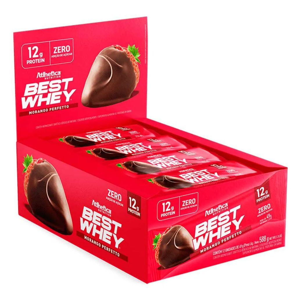 Best Whey Bar 12g - Caixa com 12un 49g Cada - Atlhetica Nutrition Morango Perfetto