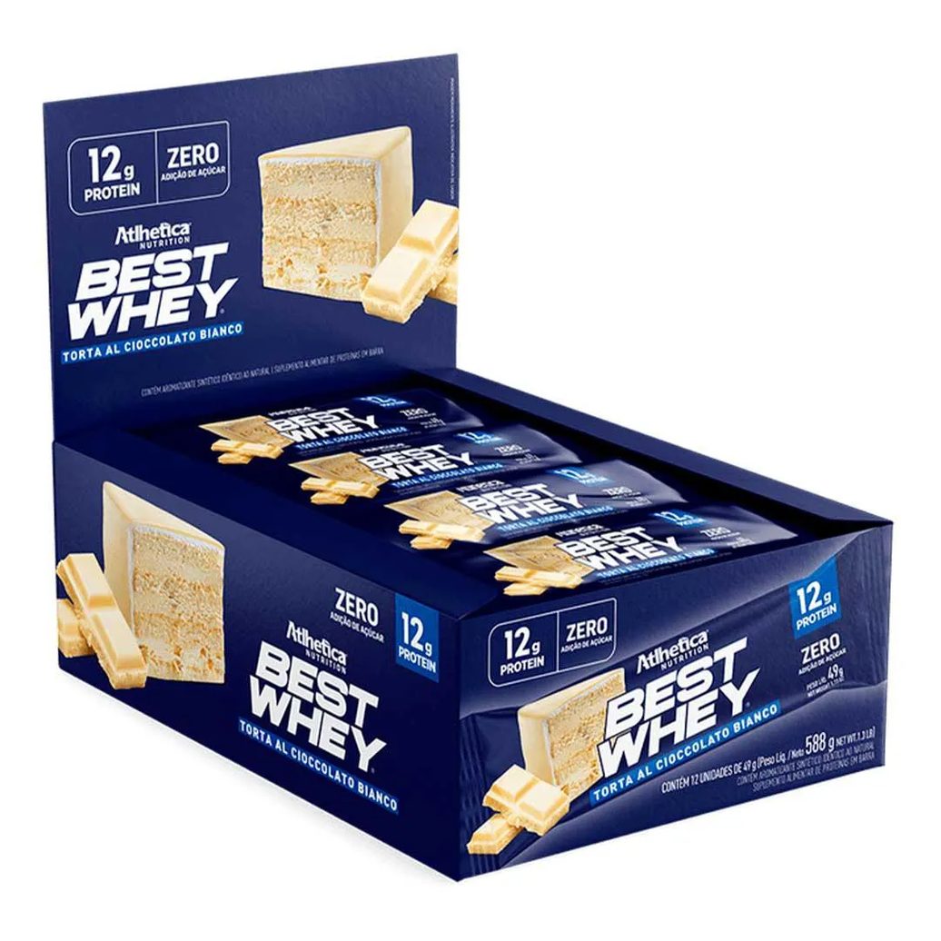 Best Whey Bar 12g - Caixa com 12un 49g Cada - Atlhetica Nutrition Torta Cioccolato Bianco