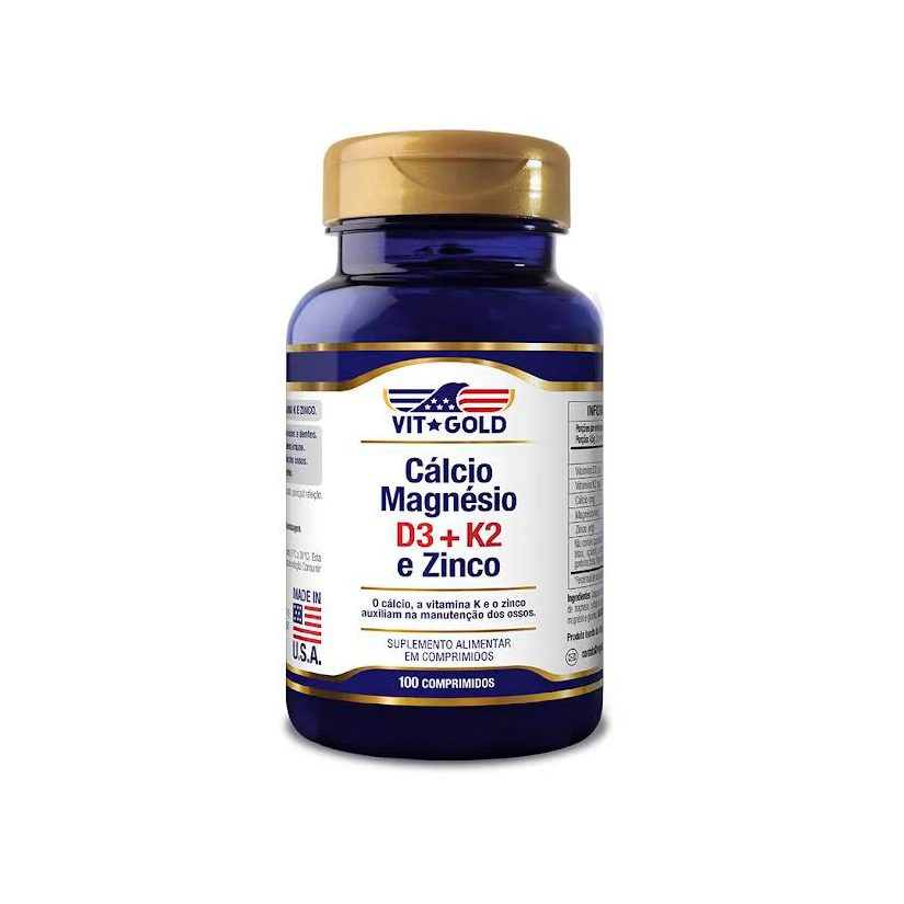 Cálcio Magnésio Zinco com Vitamina D3 e K2 Vitgold 100 Comprimidos