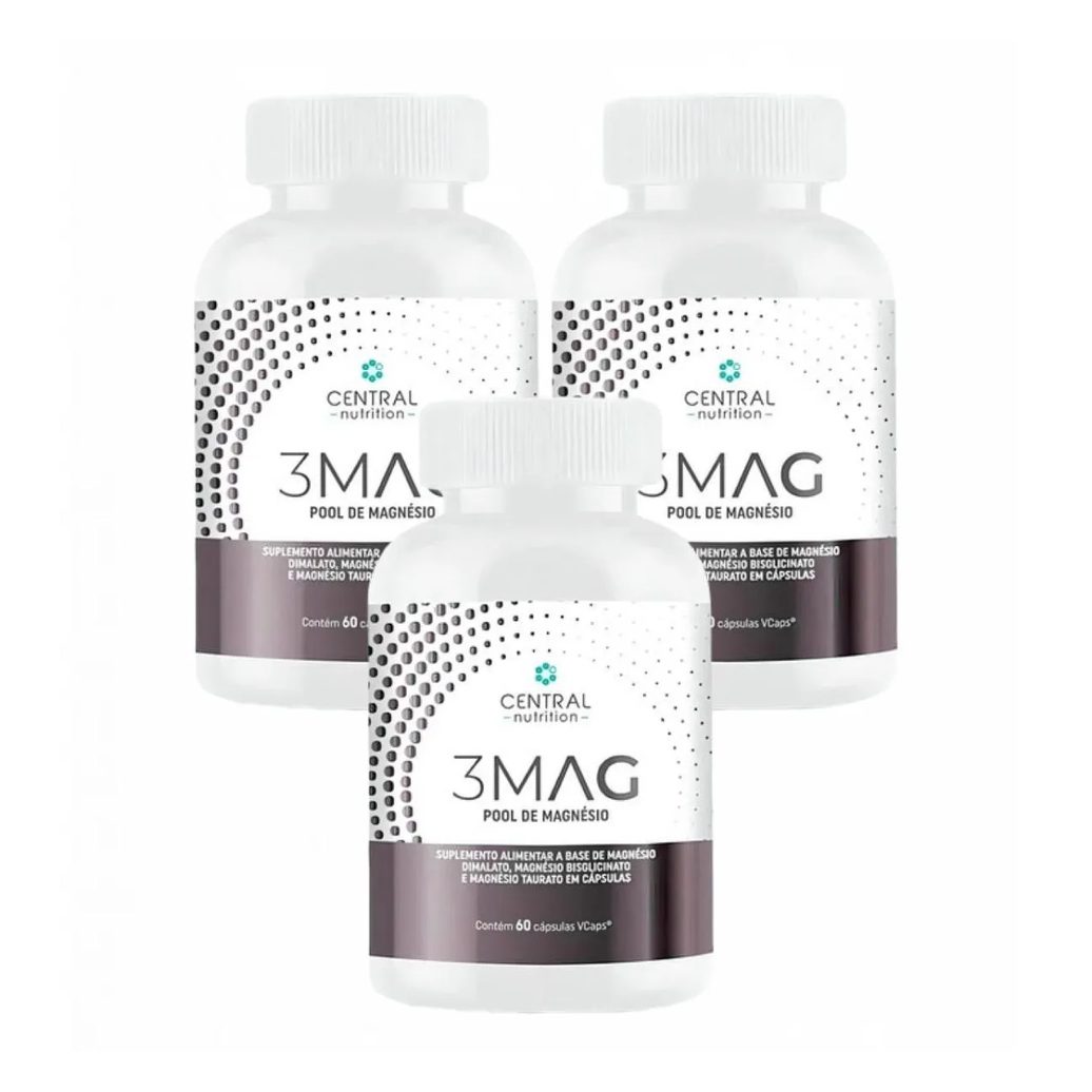 3x 3 Mag Magnesio Quelato Taurato Dimalato Central Nutrition sem Sabor