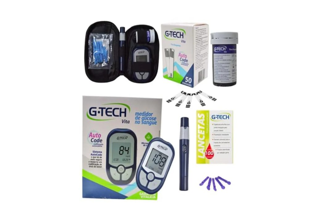 Kit Medidor de Glicose G-tech Vita Combo Completo com 60 Tiras + 110 Lancetas + Caneta Lancetadora