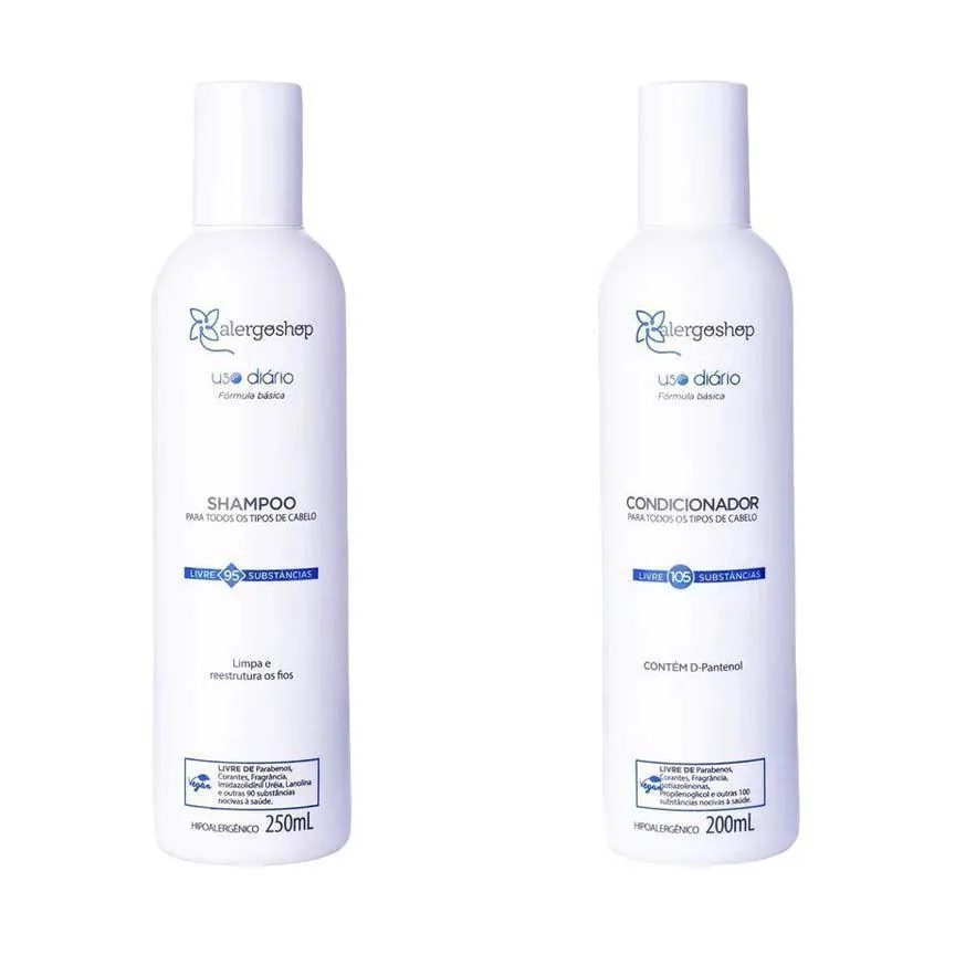 Kit Shampoo 250ml + Condicionador Hipoalergênico Uso Diário Alergoshop 200ml