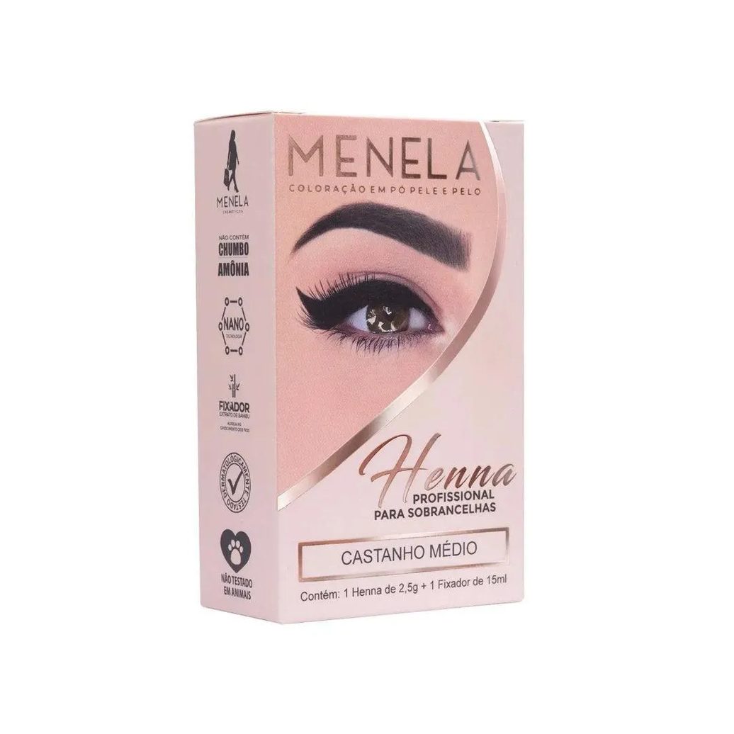 Kit Henna Sobrancelha Menela Castanho Médio 2,5g