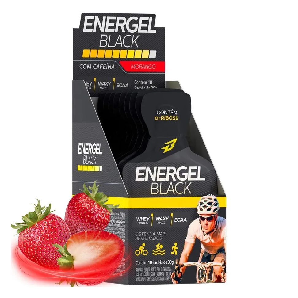 Gel Energel Black com Cafeína Caixa 10 unidades Body Action - Morango