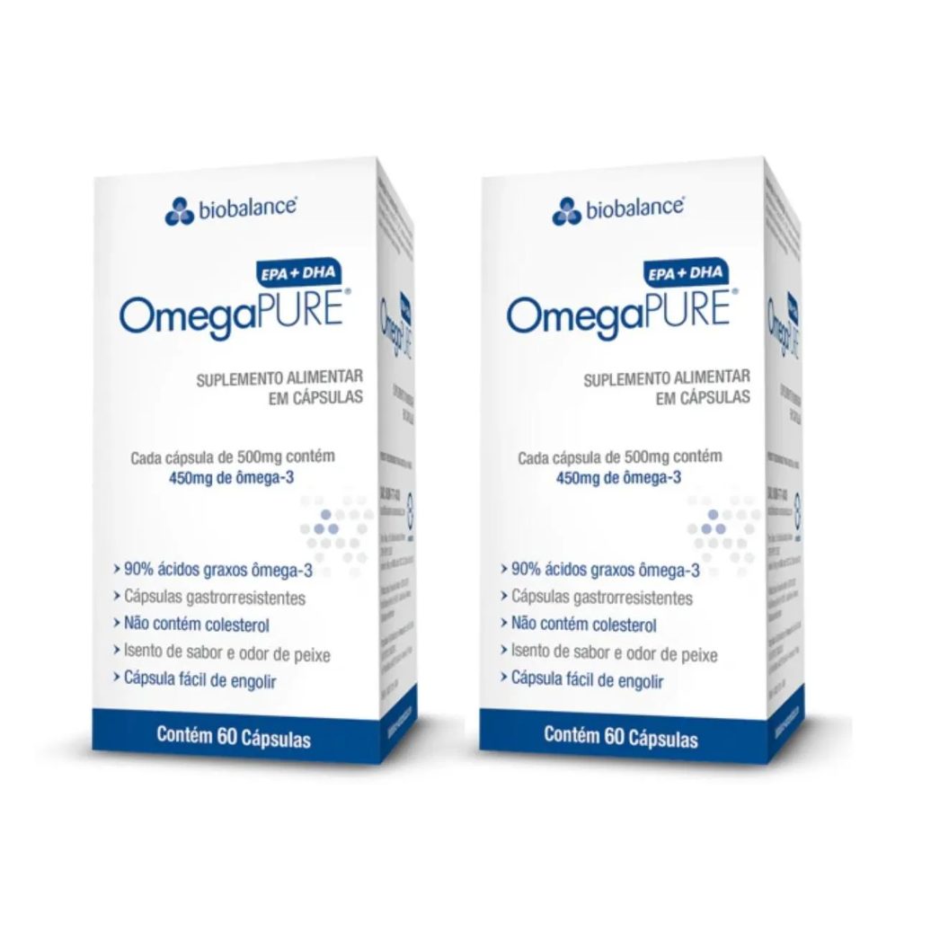 Kit 2 Omegapure Epa Dha Vitam e Alta Concentração 60 cápsula Biobalance sem Sabor