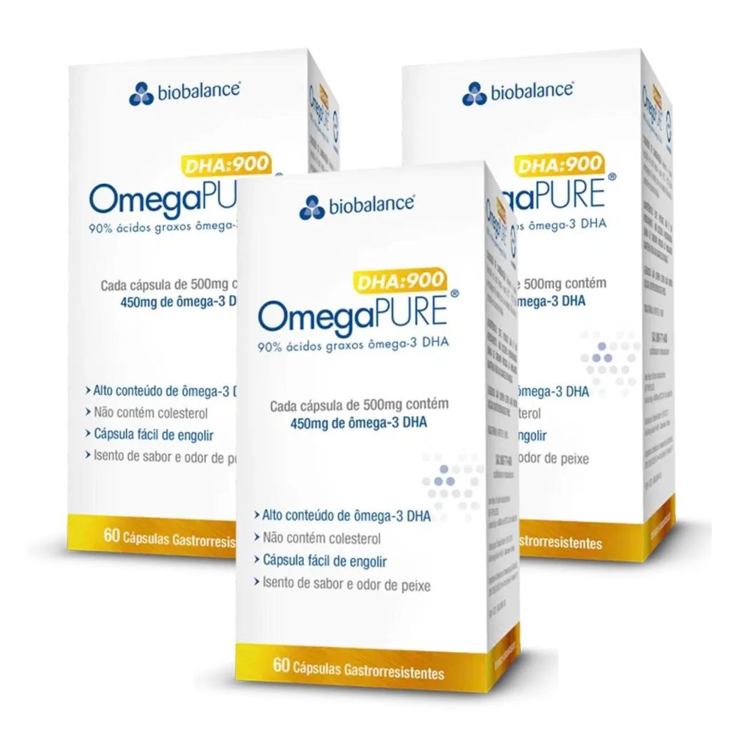 Kit 3 Omegapure Dha 900 Alta Concentração 60 cápsulas Biobalance sem Sabor